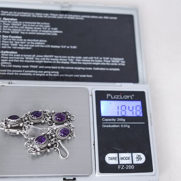 Vintage 925 Silver Amethyst Tennis Bracelet Scrollwork Purple Gemstone 6.5" - Picture 12 of 12